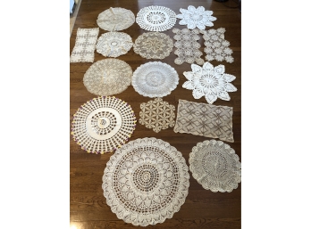 Lot Of 16 Vintage Handmade Doilies- Largest One 25” Wide