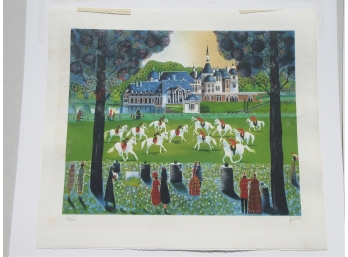 Limited Edition Lithograph, Polo In Front Of Chateau, Signed Raillen