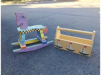 Small Fun Painted Rocking Horse & Painted Tool Box