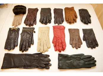 Fourteen Pairs Of Gently Worn Ladies Leather Gloves