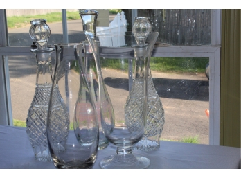 Lot Of Three Decanters And Two Vases