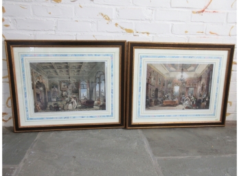 Large Pair Elegantly Framed Prints Of Venetian Interiors