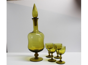 Green Glass Decanter With Matching Glasses