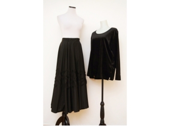 Vintage Taffeta Applique Long Skirt And Long Sleeve Scoop Neck Velvet Top