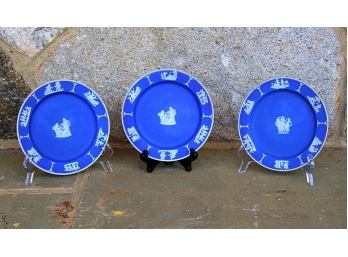 Three Classic Vintage Wedgwood Blue & White Plates