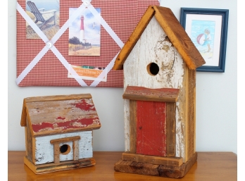 Two Vintage Wood Bird Houses