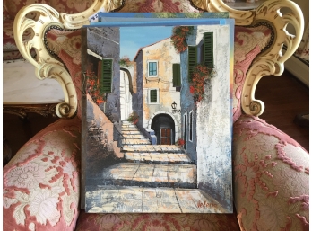 Oil On Canvas Unframed Signed Vecerin: Spanish Alley Way
