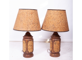 Pair Of Cork Table Lamps