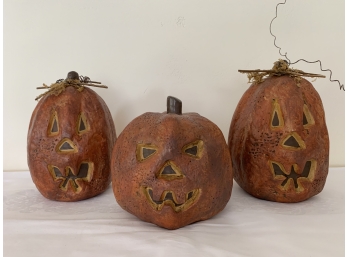 Three Vintage Clay Jack-o'-lanterns