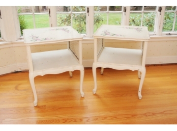 Pair French White Painted Side Tables