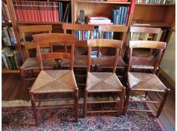 Assembled Set Of Seven Antique 19th Century Maple And Rush Side Chairs