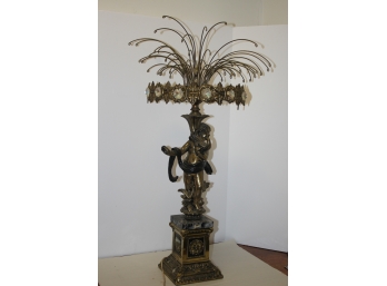 Vtg Large Brass & Marble Cherub Waterfall Figural Lamp, Made In Spain