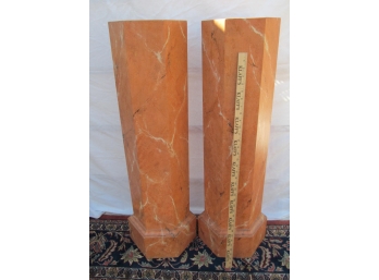 Pair Of Wooden Faux Marble Columns