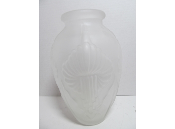 Frosted Glass Floral Motif Vase Unsigned  Lalique?