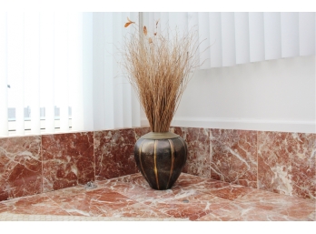 Brass Metal Vase With Decorative Straw