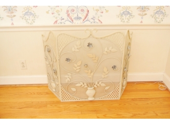 White Cream Painted Wrought Iron Fire Screen