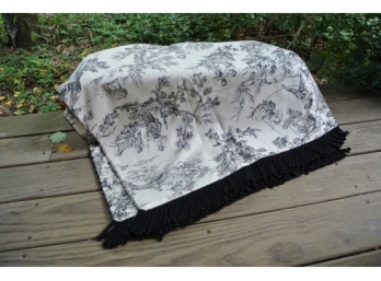 Beautiful Toile Lined Table Cover With Fringe
