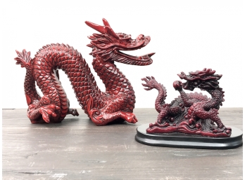 Chinese Red Resin Small Dragon Statues