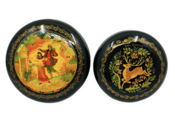 Two Russian Lacquer Trinket Boxes