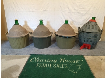 Four 54 Liter Glass Wine Making Bottles In Resin Carry Baskets