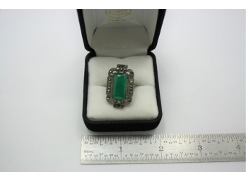 Sterling Silver Marcasite Green Onyx Ring