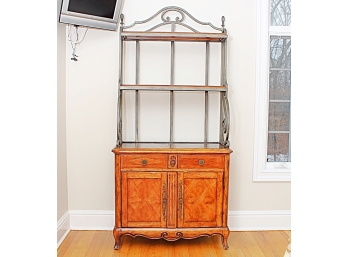 French Provincial Style Wood And Iron Bakers Rack
