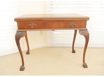 Vintage Mahogany English Chippendale Carved Lift Top Table