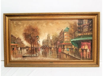 Large Oil Canvas Painting - Boulevard In Montparnasse, France, Signed Pierre