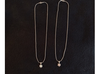 Two Sterling Silver 16 1/2” Necklaces With Star Pendants