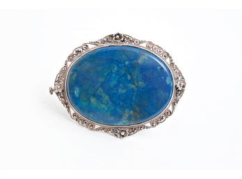 Sterling .800 Silver Oval Faux Lapis Pin