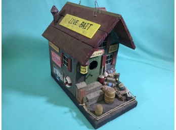 Wood Bird House, Bait And Tackle Fishing Theme