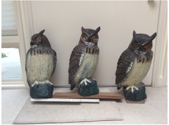 Three Garden Owls