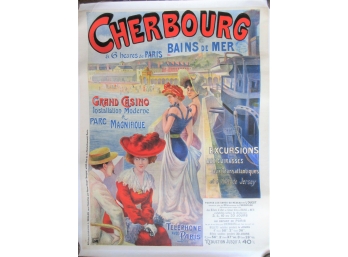 Cherbourg, Bains De Mer, Rare 1909 French Travel Poster
