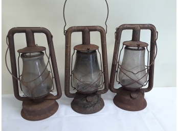 Three Old Vintage Kerosene Lanterns