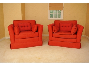 Pair Oversized Upholstered Side Chairs By Vanguard Furniture