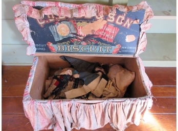 Antique Crate Made Into Doll / Fabric Box