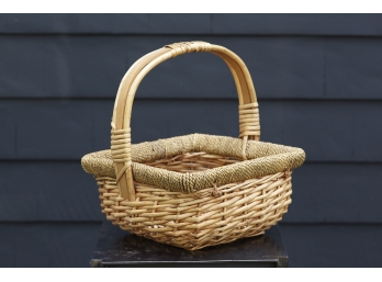 Square Woven Wicker Basket And Rope Covered Edge