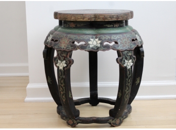 Jinlong Cloisonne Bird And Floral Design Carved Wood Display Table