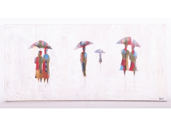 Contemporary Painting Of People With Umbrellas