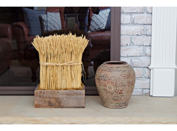 Decorative Dried Wheat Arrangement & A Clay Vase