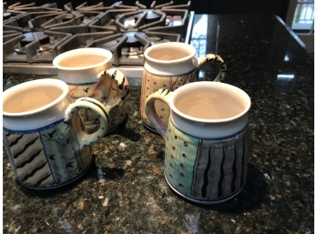 Fabulous Group Of Four Glazed Mugs - Paid $25, Each