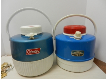 Two Vintage Coleman / Thermos Brand 1 Gallon Cooler Picnic Jugs
