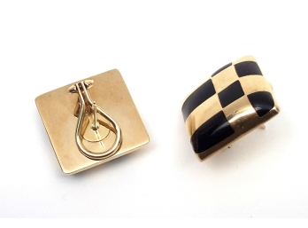 14k Yellow Gold And Black Pierced Earrings