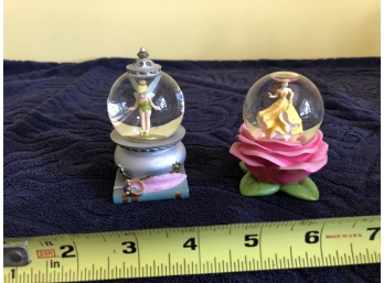 2 Disney Snowglobes Tinkerbell And Belle