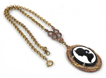 Vintage Graphic Cameo Fancy Brass Chain Necklace (#1)