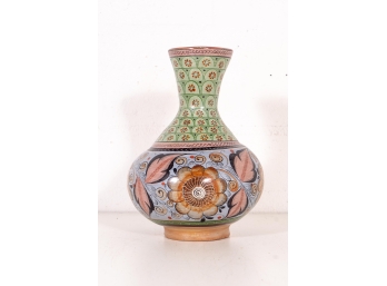 Vazquez Signed Floral Design Tonala Pottery Vase