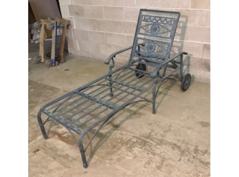 Lovely Green Painted Wrought Iron Chaise Lounge With Dolphin Motif