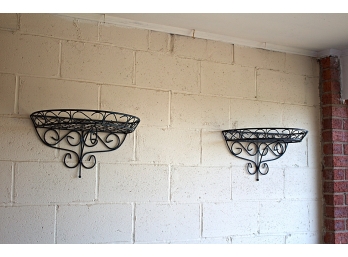 Pair Wrought Iron Wall Baskets