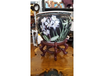Large Chinese Fish Bowl Planter With Stand