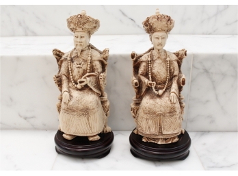 Faux Ivory Japanese Emperor  And Empress Figurines
